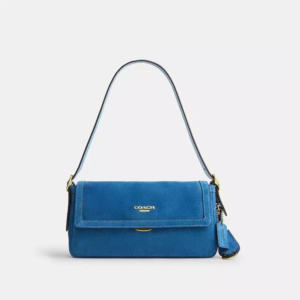 Coach Etta Small Flap Shoulder Bag in Blue Jay suede
